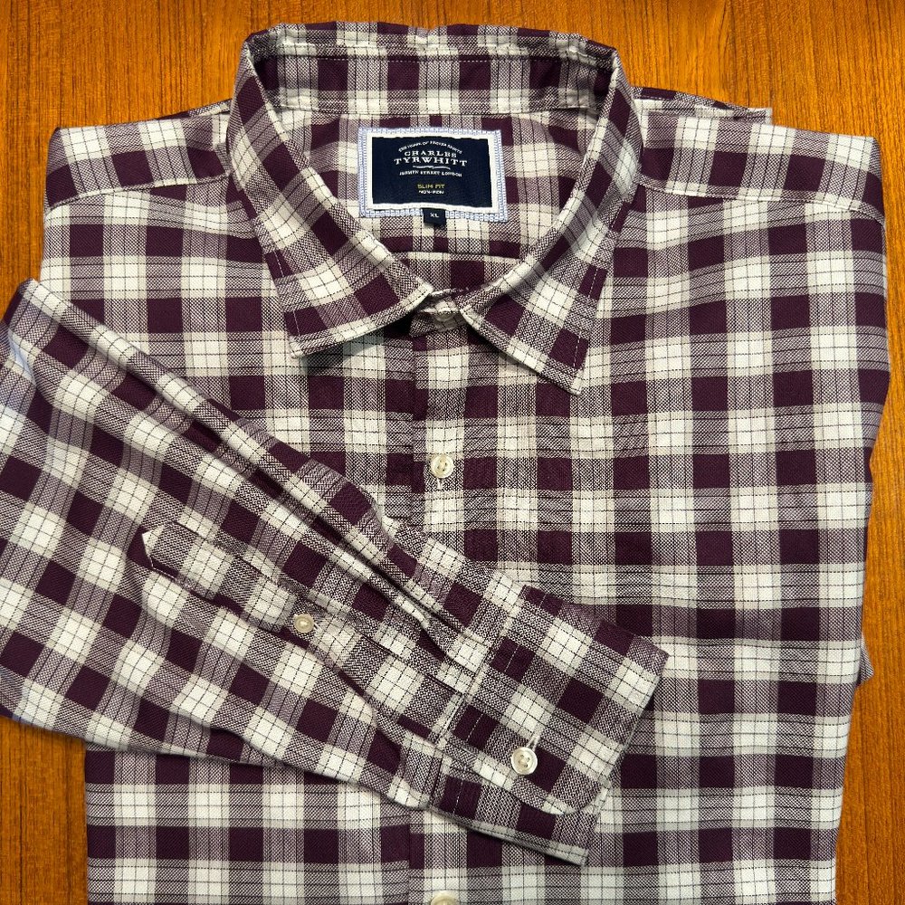 Men's Charles Tyrwhitt XL Slim Fit Non Iron Collared Dress Shirt EUC